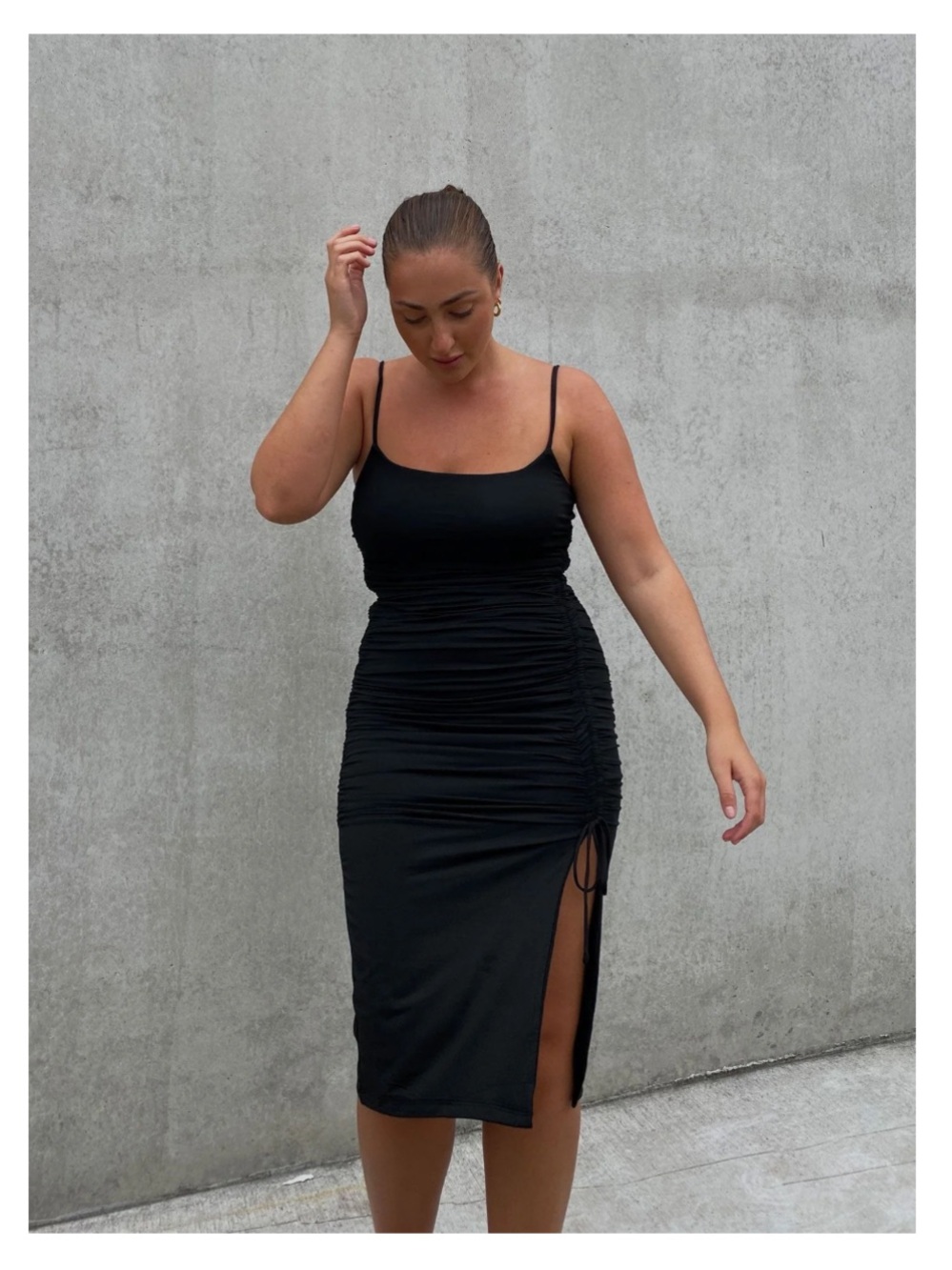 NWT Princess Polly Adele Black Ruched Midi Dress